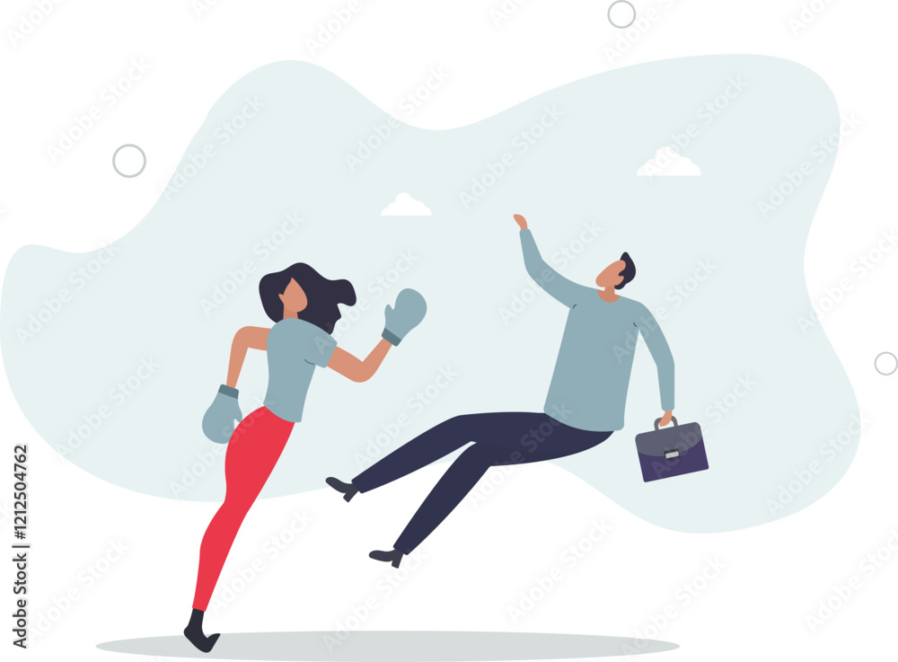 Obraz premium Success businesswoman winning business competition, woman leadership or challenge to overcome or defeat enemy concept.flat characters.