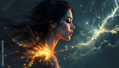 Fiery Woman Fantasy Art Print Mystical Energy Artwork