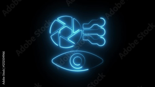 Wallpaper Mural Glowing Neon Smart Lens Icon, Symbol of Advanced Optical Technology and Augmented Reality, HD Video Motion Graphic Animation on Black Background Torontodigital.ca