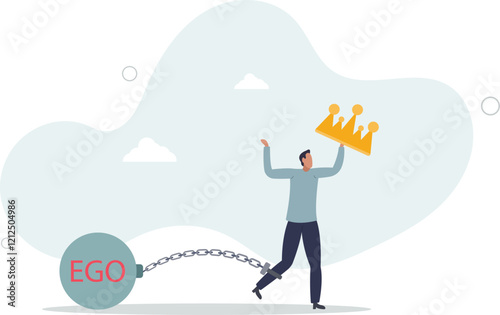 Ego burden, too much confident boss, narcissism and self involvement problem, self esteem and self important mistake concept.flat characters.