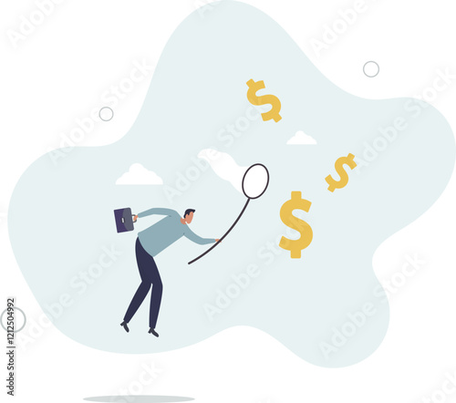 Catch bargain stock earning, investment opportunity with high profit return, get rich by earn more money and income concept.flat characters.