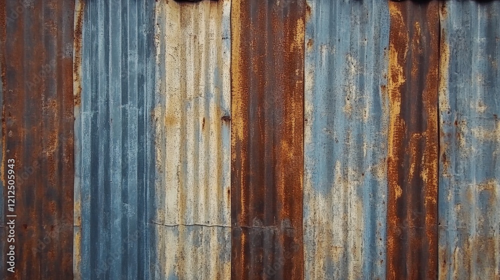 Textured Background of Rusted Blue and Brown Corrugated Metal Wall with Unique Patterns and Weathered Appearance for Artistic Projects. Rusted galvanized , texture surface of rusty on galvanize metal Textured Background of Rusted Blue and Brown Corrugated Metal Wall with Unique Patterns and Weathered Appearance for Artistic Projects. Rusted galvanized , texture surface of rusty on galvanize metal