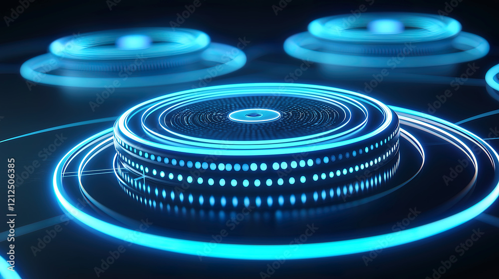 scientific and futuristic background of glowing round podium scientific and futuristic background of glowing round podium