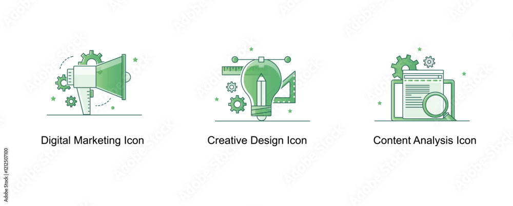 Fototapeta premium Marketing and Content Creation. Digital Marketing Icon, Creative Design Icon, Content Analysis Icon