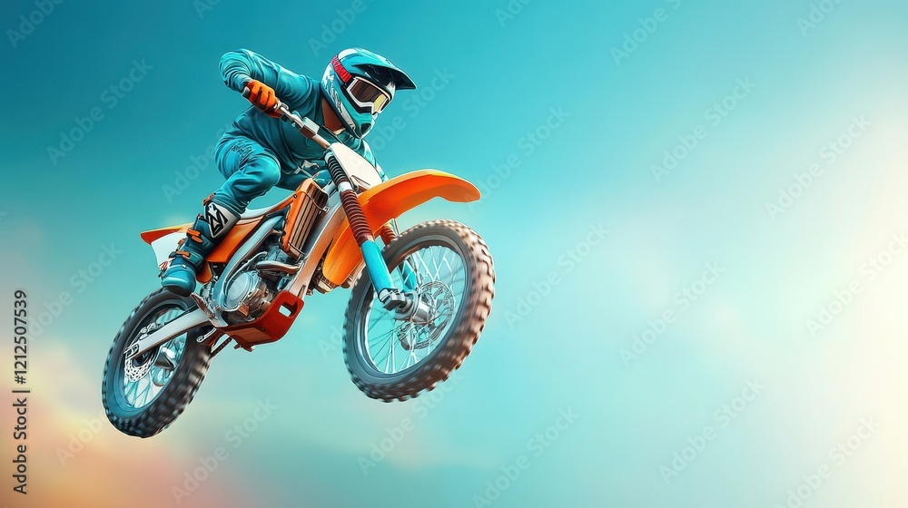 Dynamic Motorcycle Rider in Mid-Air Action, Capturing the Thrill of Extreme Sports with a Vibrant Sky Background and Energetic Movement Dynamic Motorcycle Rider in Mid-Air Action, Capturing the Thrill of Extreme Sports with a Vibrant Sky Background and Energetic Movement
