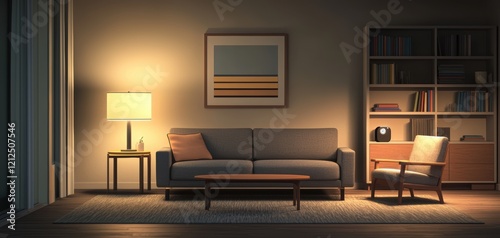 A dynamic shot of a smart home assistant controlling the lights  temperature  and music in a cozy living room
