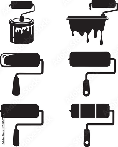 Paint roller icon collection. Wall paint roller tool icons set.