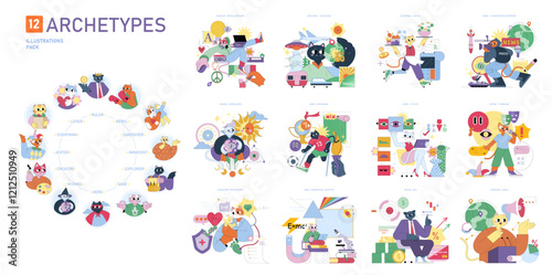12 Archetypes. Flat Vector Illustration