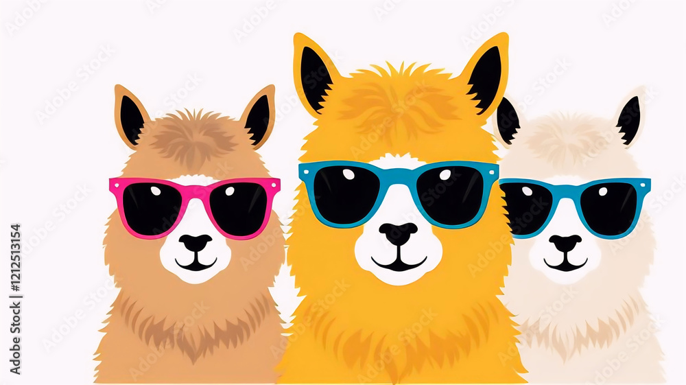 Fototapeta premium Alpaca friends take a picture together, cute llama, funny animals