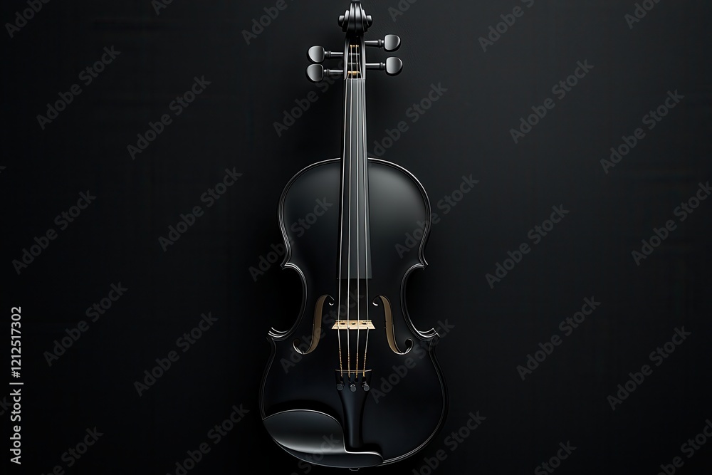 Fototapeta premium Elegant black violin against a dark solid background in 3D render