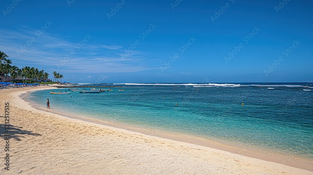 Serene Tropical Beach Paradise: Azure Waters, Golden Sands, and Palm Trees