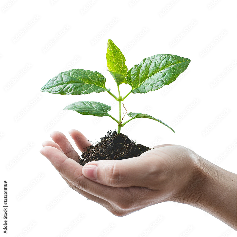 Hand holding young plant growth nature life sprout soil Hand holding young plant growth nature life sprout soil