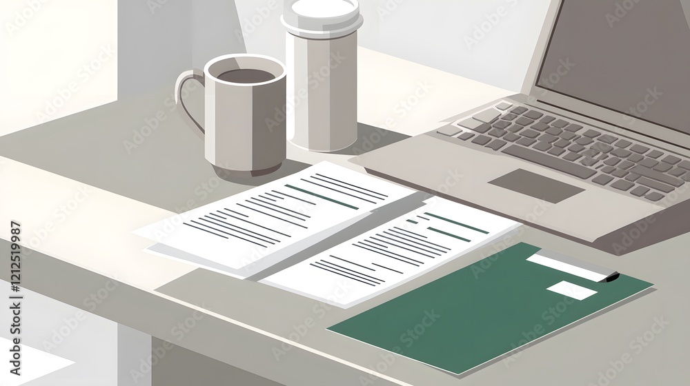 Cartoon Workspace with Documents and Coffee
Cartoon Workspace with Documents and Coffee