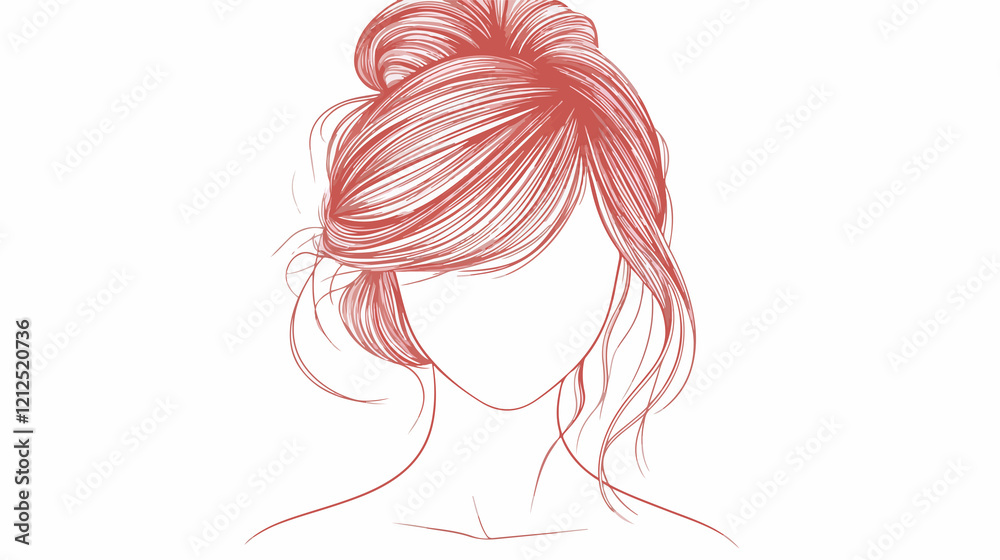 Artistic Line Drawing of Cute Woman Head with Unique Hairstyle Design