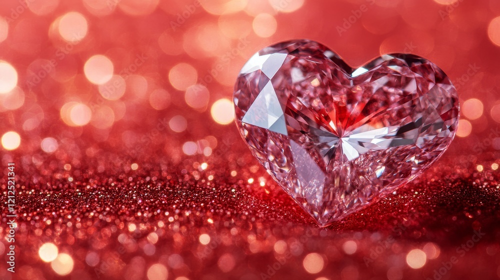Heart shaped diamond on glittering red surface for valentine's day and romantic designs Heart shaped diamond on glittering red surface for valentine's day and romantic designs