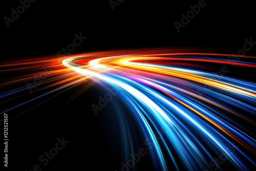 Abstract light trails in vibrant colors on a black background photo