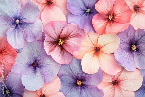 Seamless pattern of hand-painted watercolor flowers in pastel hues photo