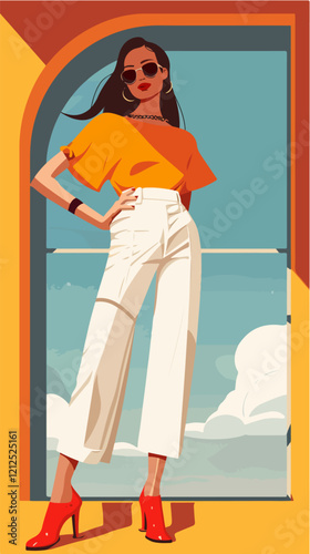 Illustration of fashionable beautiful woman. Beautiful girl. Fashion.