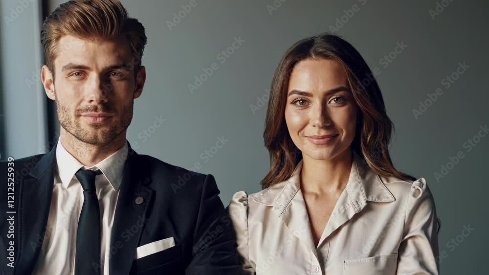 Business Couple Posing for Photo in Office Business Couple Posing for Photo in Office