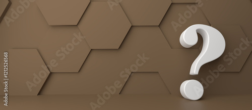 Fine 3d concept with a white question mark icon on brown hexagon