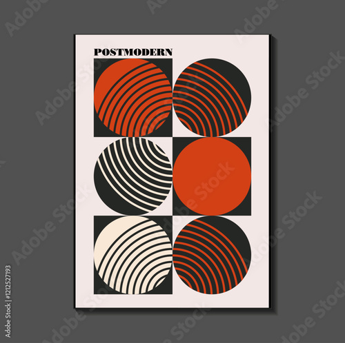 Poster inspired postmodern of vector abstract dynamic symbols with bold geometric shapes, useful for web background, poster art design, magazine front page, hi-tech print, cover artwork
