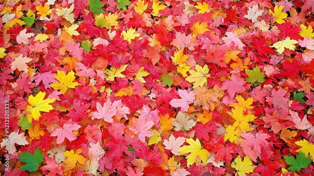 Autumnal Maple Leaf Carpet: A vibrant tapestry of red, yellow, and orange leaves blankets the ground, showcasing the beauty of fall. Autumnal Maple Leaf Carpet: A vibrant tapestry of red, yellow, and orange leaves blankets the ground, showcasing the beauty of fall.