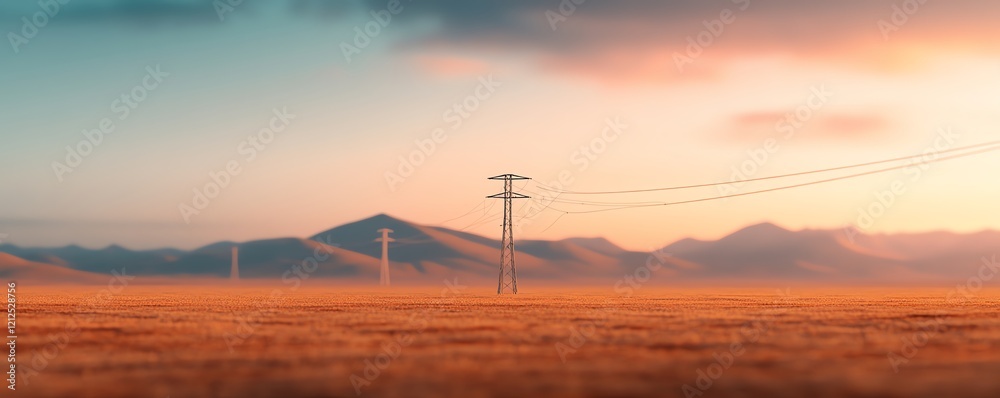 Fototapeta premium Remote power grid in a desert, smart infrastructure for monitoring energy levels, minimalistic design, 3D illustration