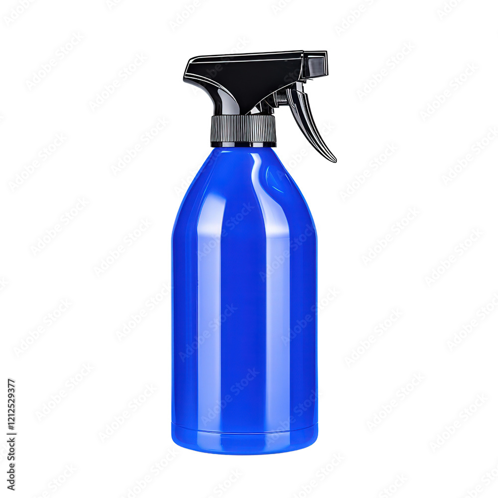 Blue spray bottle with a black trigger for cleaning and household use on a white background isolated on transparent background. Blue spray bottle with a black trigger for cleaning and household use on a white background isolated on transparent background.