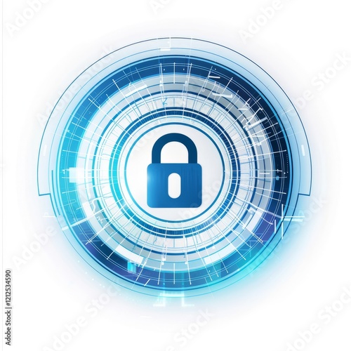 lock symbol in digital security circle blue color 
