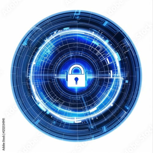 lock symbol in digital security circle blue color 