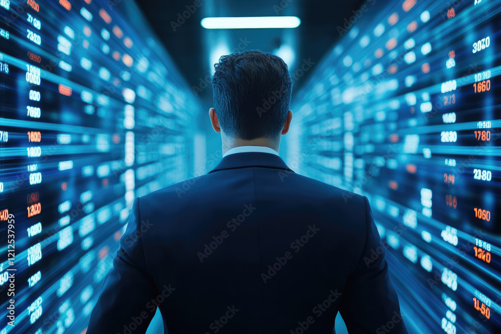 Fototapeta premium Navigating the recession crisis business insights and data analysis corporate office infographic digital environment strategic viewpoint