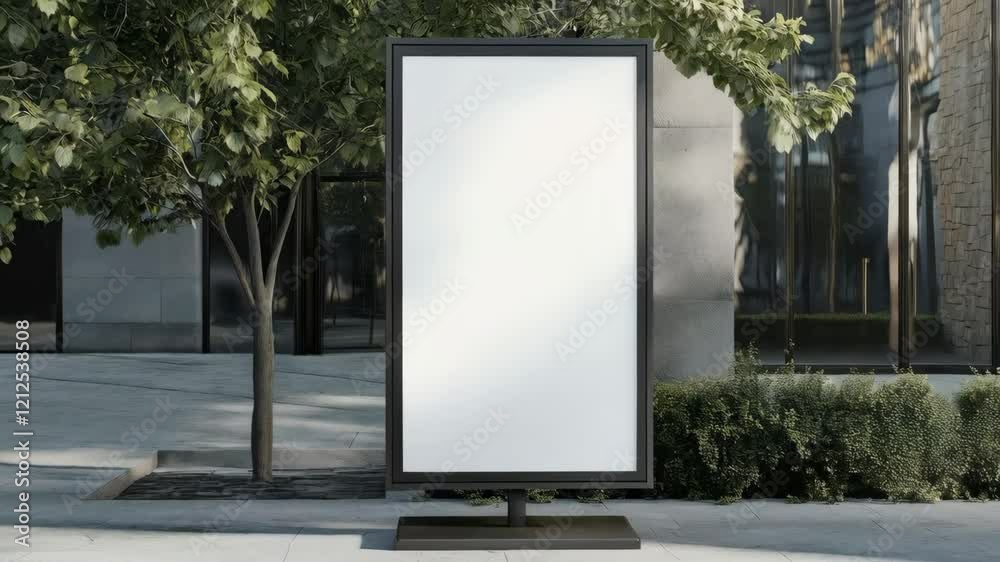 Modern digital billboard transitions on busy urban street with changing light Modern digital billboard transitions on busy urban street with changing light