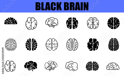 Human brain icon set with different style. Creative idea flat line icons. black icons.