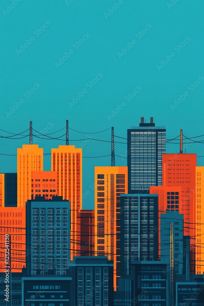 Stylized cityscape illustration, vibrant colors. Stylized cityscape illustration, vibrant colors.