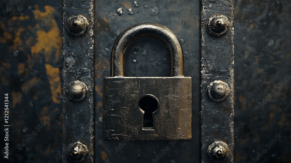 Antique Padlock on Weathered Metal Chest: A Study in Security and Time Antique Padlock on Weathered Metal Chest: A Study in Security and Time