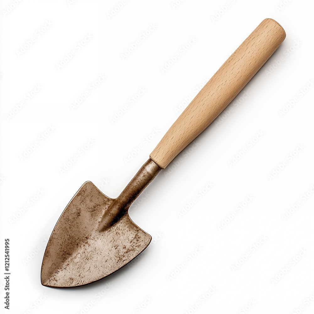 Weathered Gardening Trowel with Cork Handle on White Background Weathered Gardening Trowel with Cork Handle on White Background