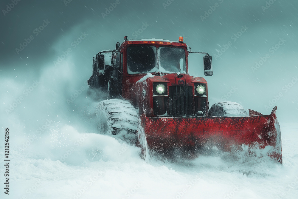 a red tractor plowing a snow covered field with a snow blower on top of it's front a red tractor plowing a snow covered field with a snow blower on top of it's front