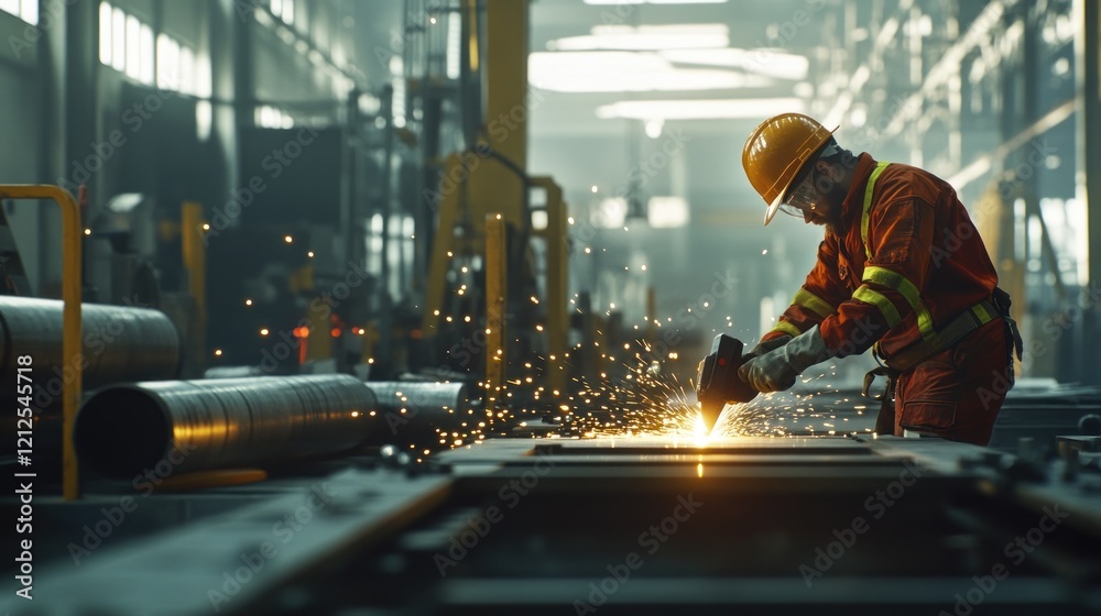 Industrial worker using cutting torch on metal. Industrial worker using cutting torch on metal.