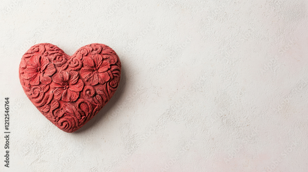 Obraz premium delicate red heart adorned with swirling floral textures, symbolizing love and affection. This artistic piece adds warm touch to any decor