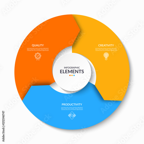 Сircular infographic template divided into three colored sections. Perfect for business, education, marketing, visualizing data, simplifying complex information and making presentations more impactful