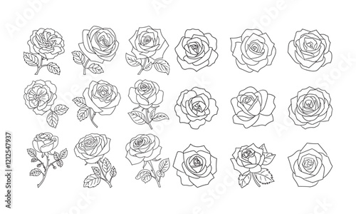 Hand-Drawn Rose Line Art Vector Collection - Elegant Floral Outline Designs