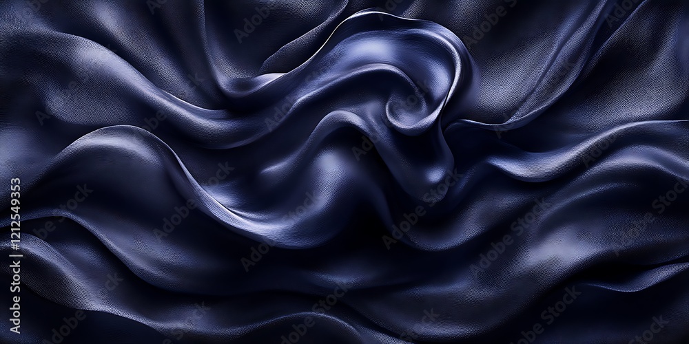 Fototapeta premium Dark blue silk fabric flowing waves.