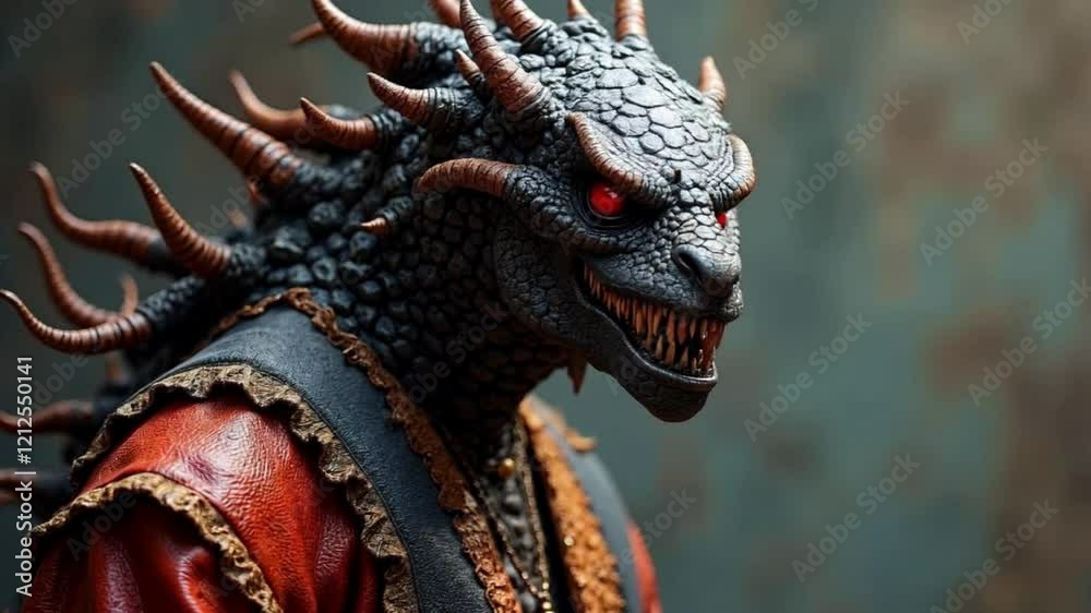 Fierce Dragon Creature in Red Leather Jacket Fantasy Art Generative AI Fierce Dragon Creature in Red Leather Jacket Fantasy Art Generative AI