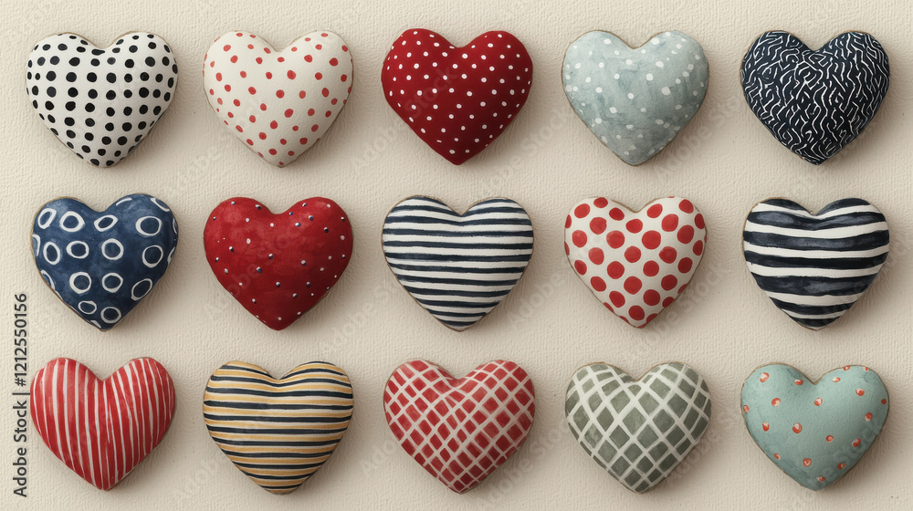 Artistic hearts in various patterns and colors, showcasing creativity and love. These decorative pieces add charming touch to any space, perfect for home decor or gifts Artistic hearts in various patterns and colors, showcasing creativity and love. These decorative pieces add charming touch to any space, perfect for home decor or gifts