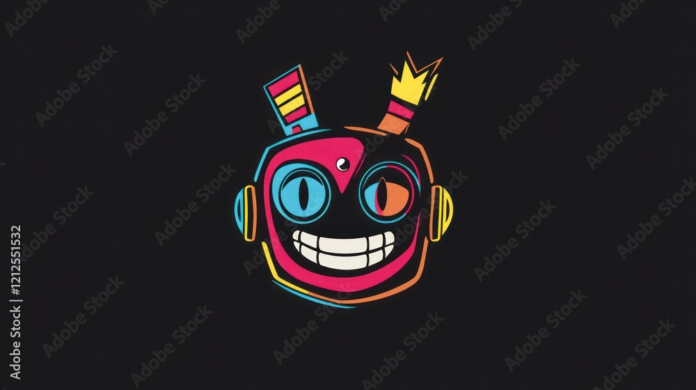 Fototapeta premium Vibrant Abstract Robot Illustration with Bold Colors and Cheerful Expression