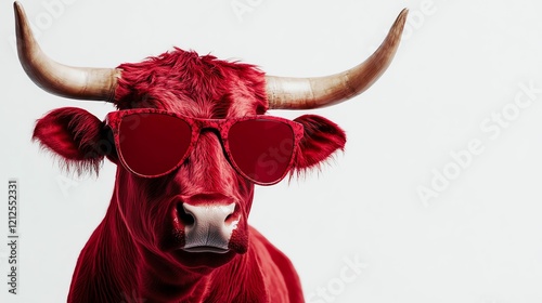 Cool red bull wearing trendy sunglasses.