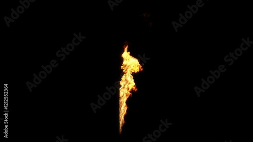 Flames rising blaze side view rendering isolated on black backgrounds