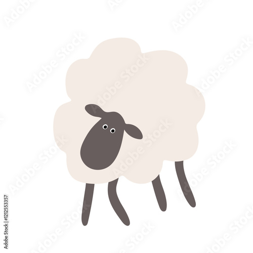 Minimalist Cartoon Sheep Illustration with a Playful Expression