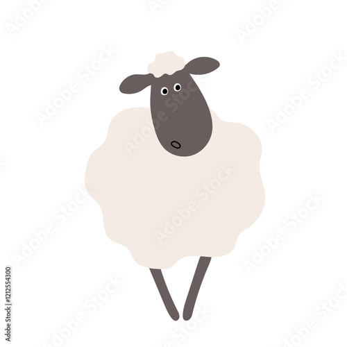 Minimalist Cartoon Sheep Illustration with a Playful Expression