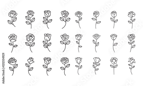 Minimalist Rose Line Art Vector Set - Elegant Floral Outline Designs